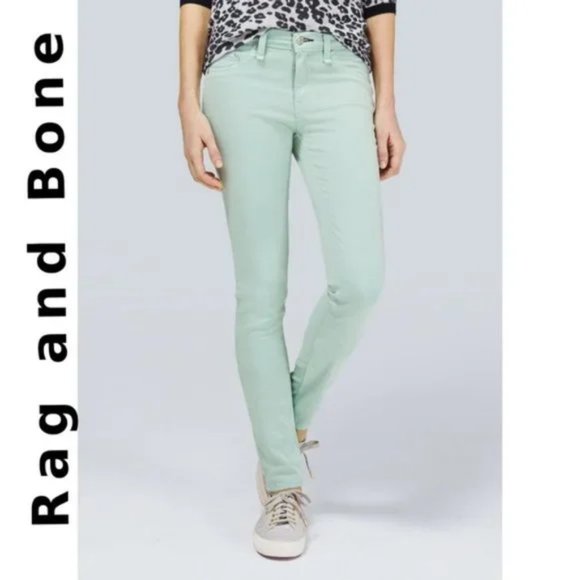 NWT WOMENS RAG & BONE INTERMIX ICE MINT GREEN MID RISE DENIM LEGGING JEANS 28 * - Picture 1 of 14